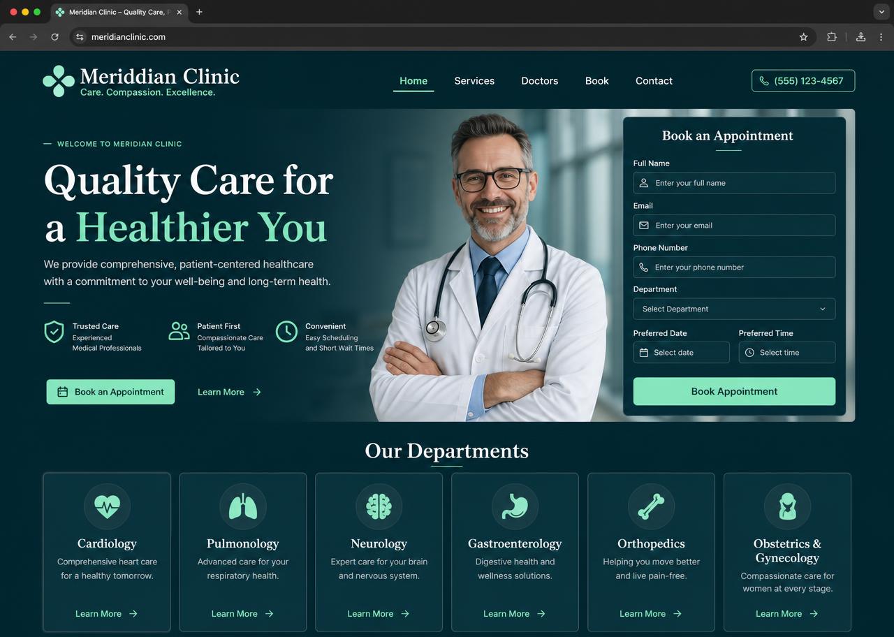 Meridian Clinic website homepage designed by Abdul Maanay