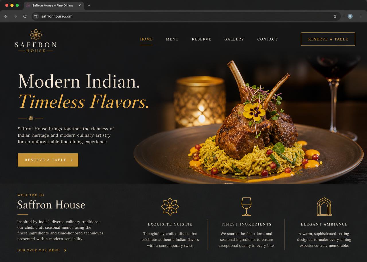 Saffron House website homepage designed by Abdul Maanay